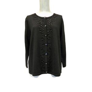 Marisa Kristina women black merino wool cardigan size L